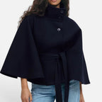 Damen Cape-Jacke mit hohem Kragen und Taillengürtel