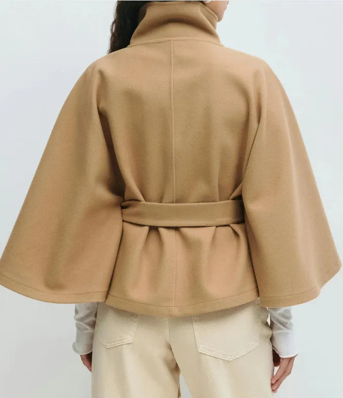 Damen Cape-Mantel mit Gürtel und Stehkragen