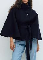 Damen Cape-Mantel mit Gürtel und Stehkragen