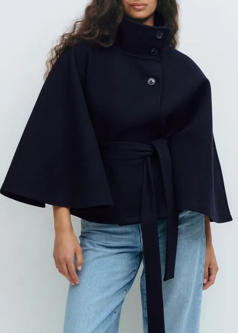Damen Cape-Mantel mit Gürtel und Stehkragen