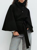 Damen Cape-Mantel mit Gürtel und Stehkragen