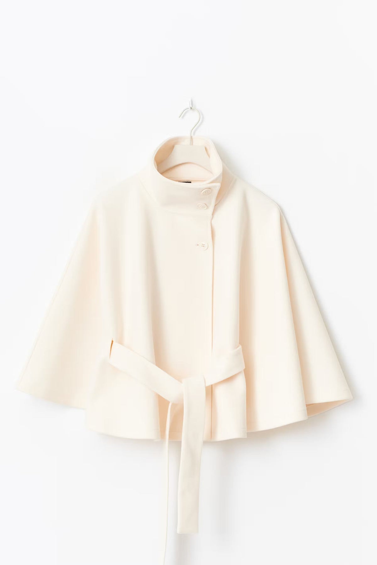Damen Cape-Mantel mit Stehkragen und Bindegürtel – Eleganter Poncho-Mantel, Herbst Winter