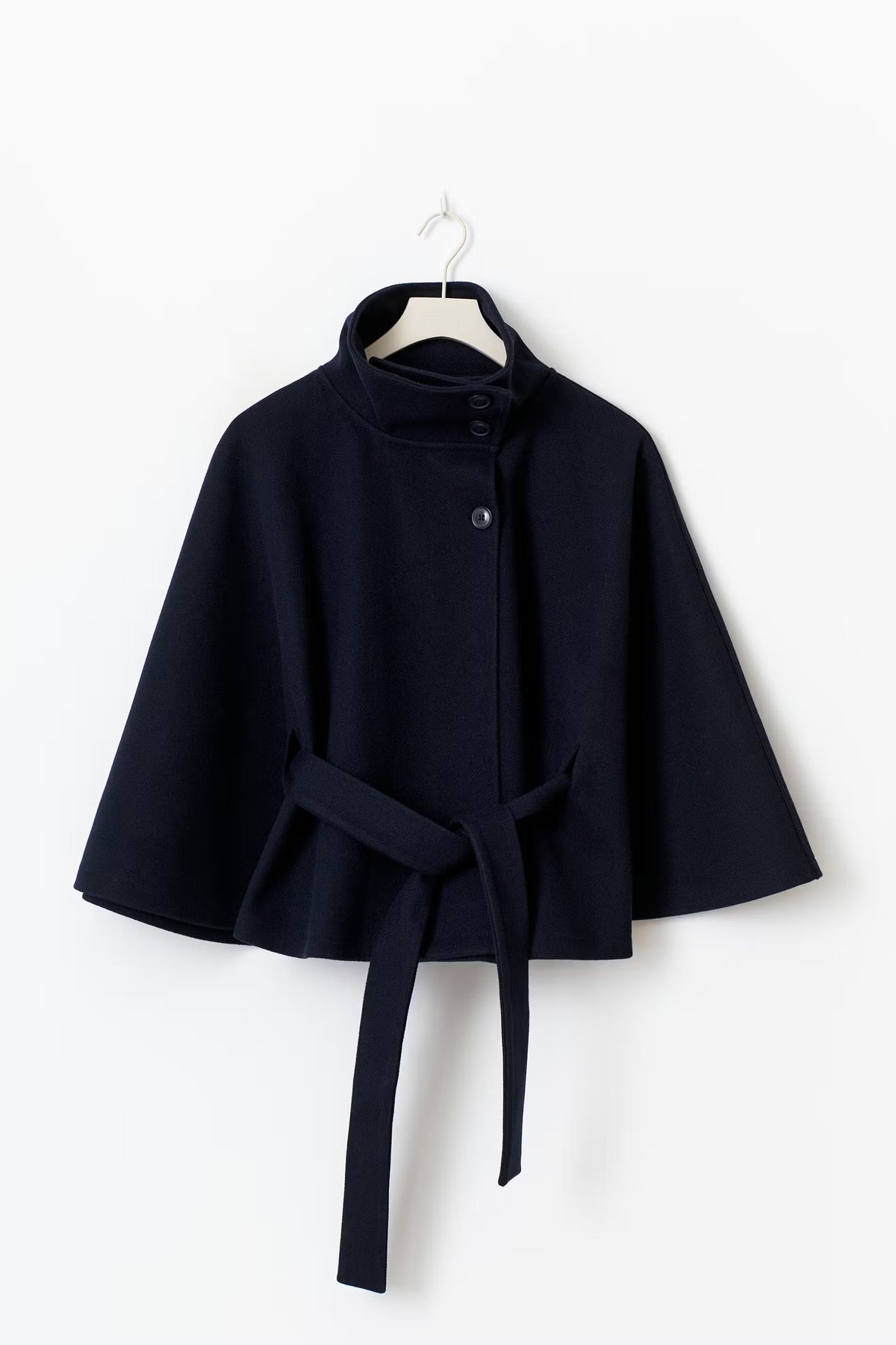 Damen Cape-Mantel mit Stehkragen und Bindegürtel – Eleganter Poncho-Mantel, Herbst Winter