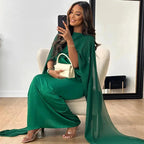 Damen Cape Maxikleid für Hochzeitsgäste