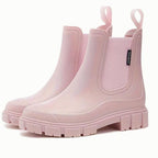 Damen Wasserdichte Chelsea Boots mit Profilsohle – Regenstiefeletten mit elastischem Einsatz, Herbst Winter