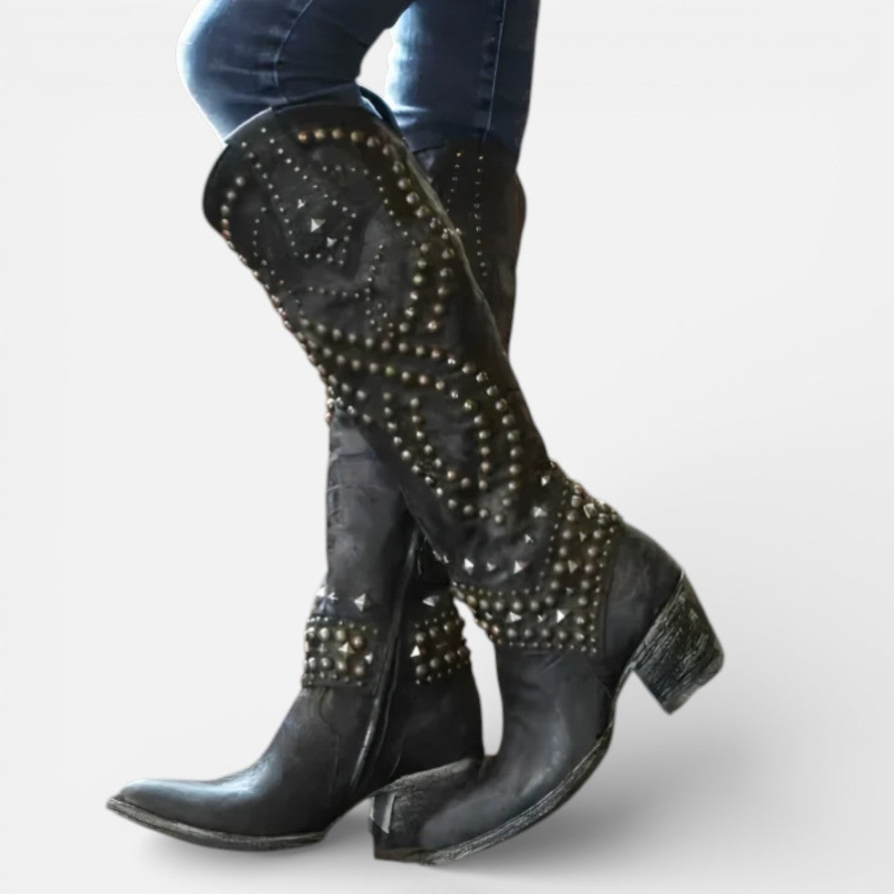 Damen Cowboy Stiefel mit Nietenmuster