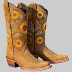 Damen Cowboystiefel mit Sonnenblumen-Stickereien und spitzer Zehenpartie