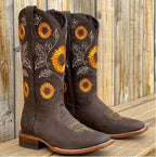 Damen Cowboystiefel mit Sonnenblumen-Stickereien und spitzer Zehenpartie