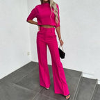 Damen Cropped-Oberteil-und-Hose-Set mit weitem Bein und leichtem Material