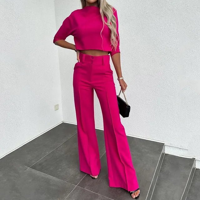 Damen Cropped-Oberteil-und-Hose-Set mit weitem Bein und leichtem Material