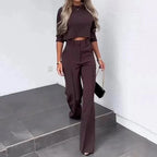 Damen Cropped-Oberteil-und-Hose-Set mit weitem Bein und leichtem Material