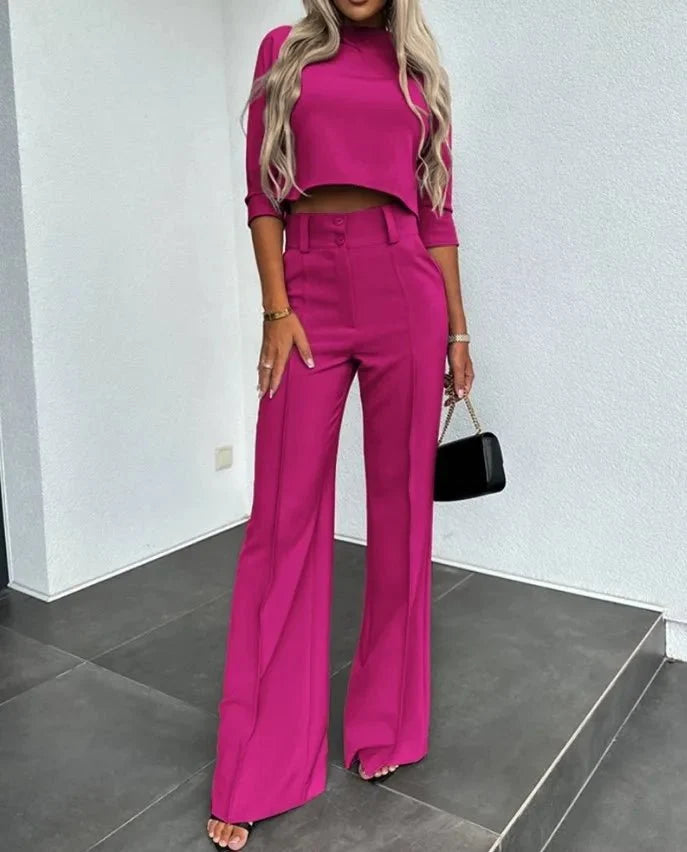 Damen Cropped-Oberteil-und-Hose-Set mit weitem Bein und leichtem Material