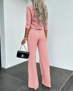 Damen Cropped-Oberteil-und-Hose-Set mit weitem Bein und leichtem Material