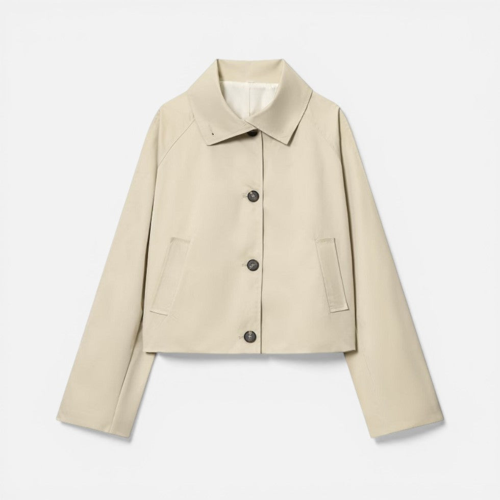 Damen Cropped-Trenchjacke mit strukturiertem Kragen und Knopfverschluss