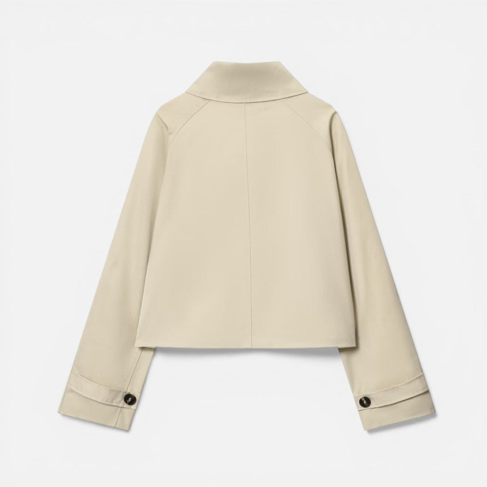 Damen Cropped-Trenchjacke mit strukturiertem Kragen und Knopfverschluss