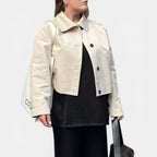 Damen Cropped-Trenchjacke mit strukturiertem Kragen und Knopfverschluss