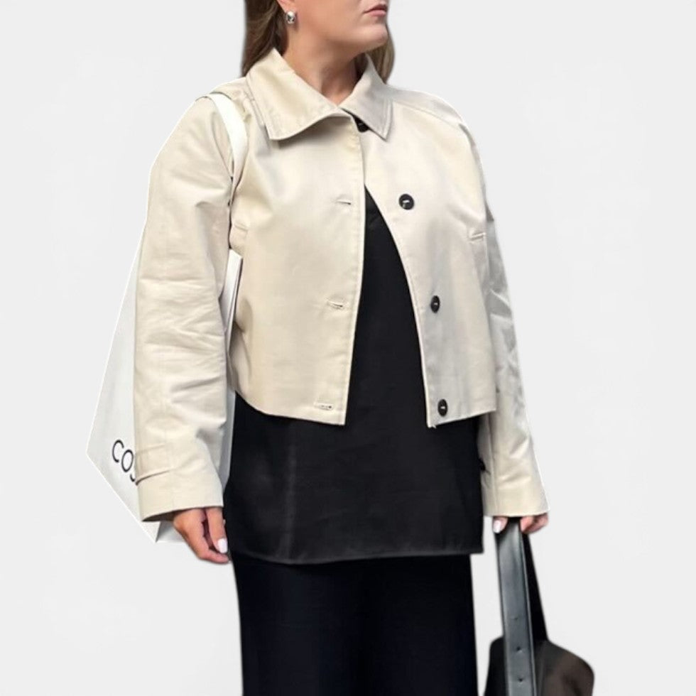 Damen Cropped-Trenchjacke mit strukturiertem Kragen und Knopfverschluss