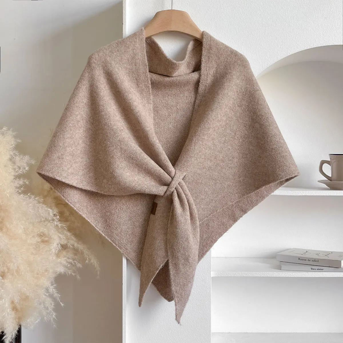 Damen Strick-Schultertuch in Dreiecksform – Warmer Poncho-Schal, Herbst Winter
