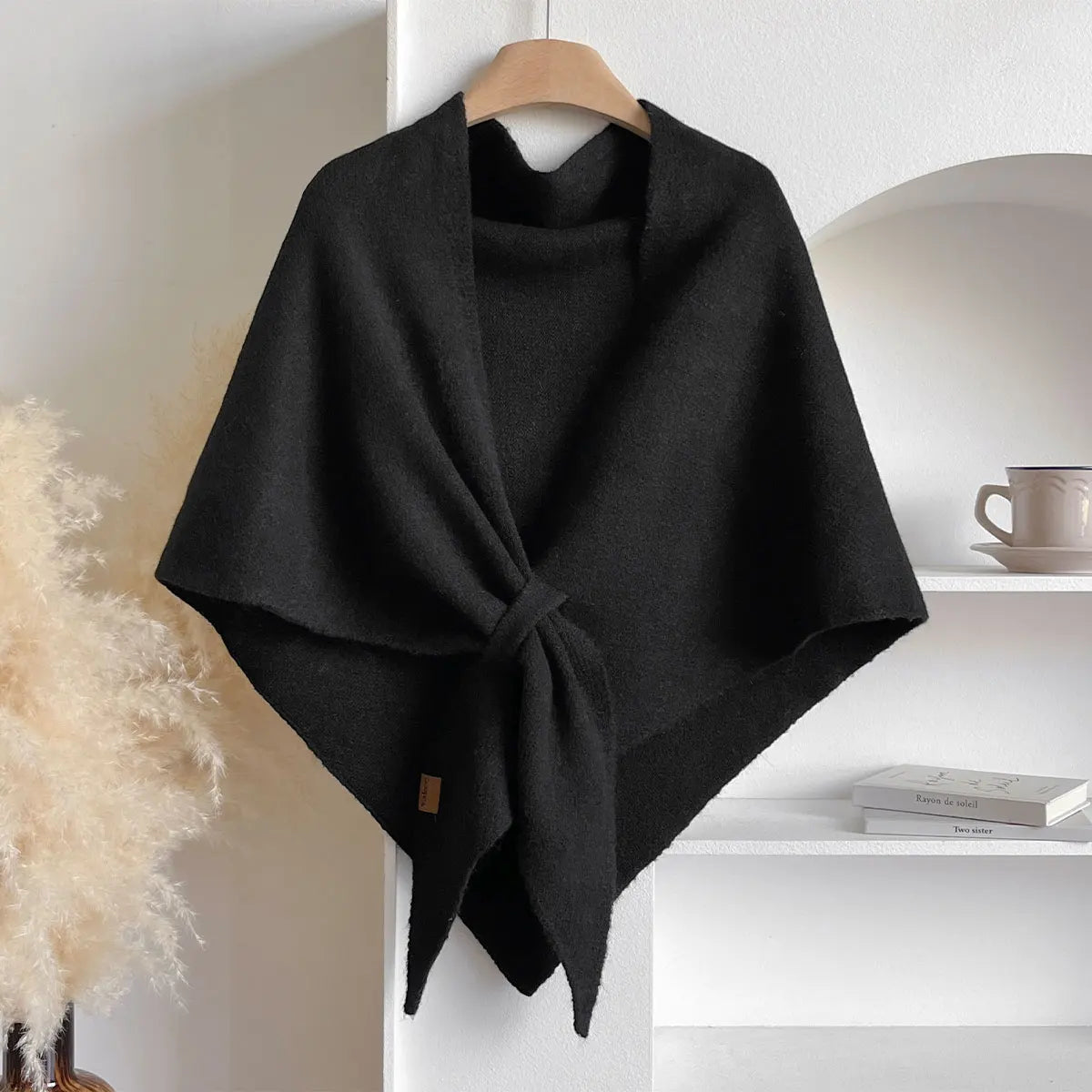 Damen Strick-Schultertuch in Dreiecksform – Warmer Poncho-Schal, Herbst Winter