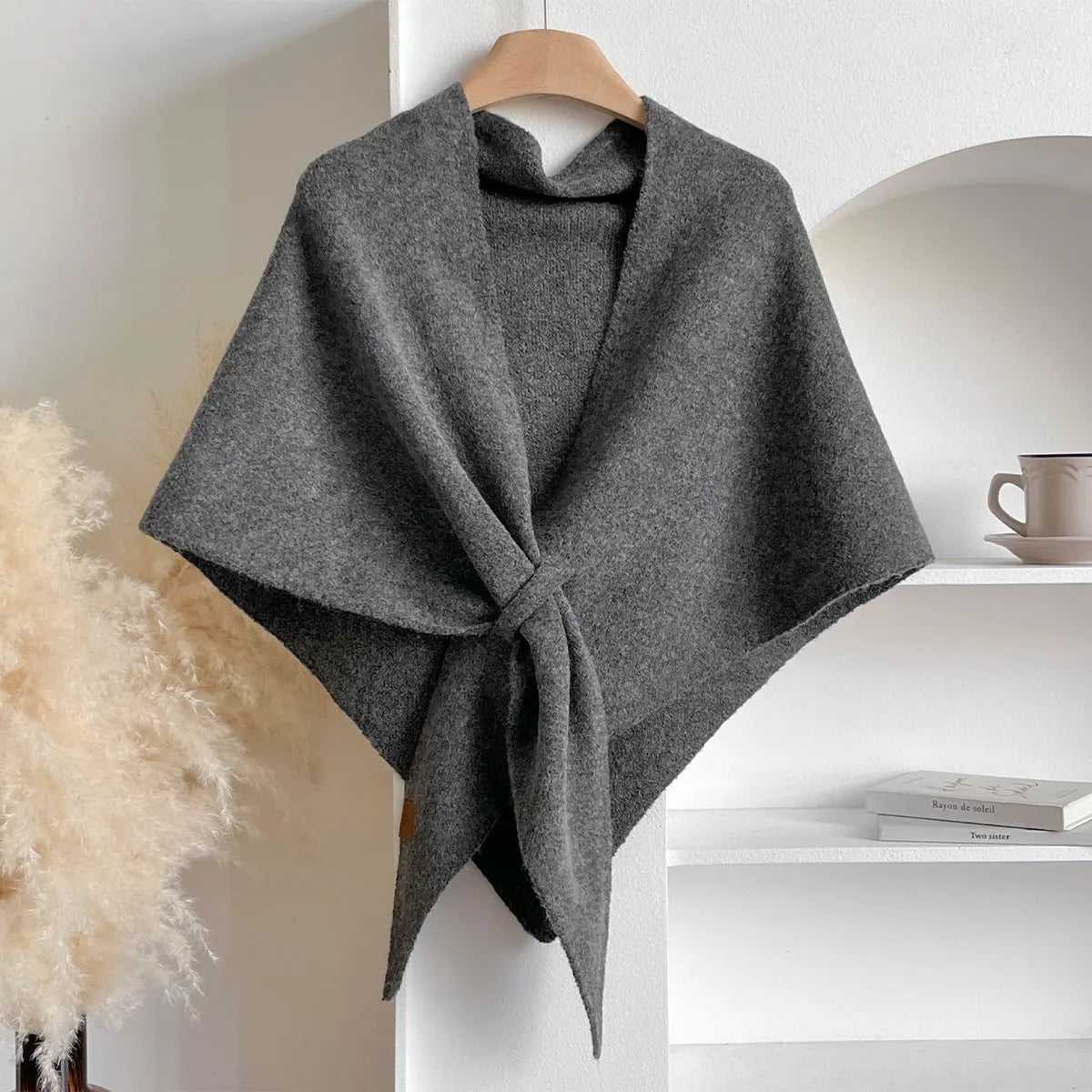 Damen Strick-Schultertuch in Dreiecksform – Warmer Poncho-Schal, Herbst Winter