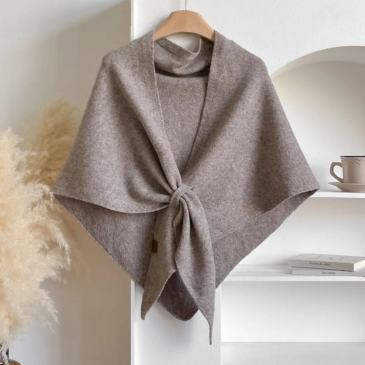 Damen Strick-Schultertuch in Dreiecksform – Warmer Poncho-Schal, Herbst Winter