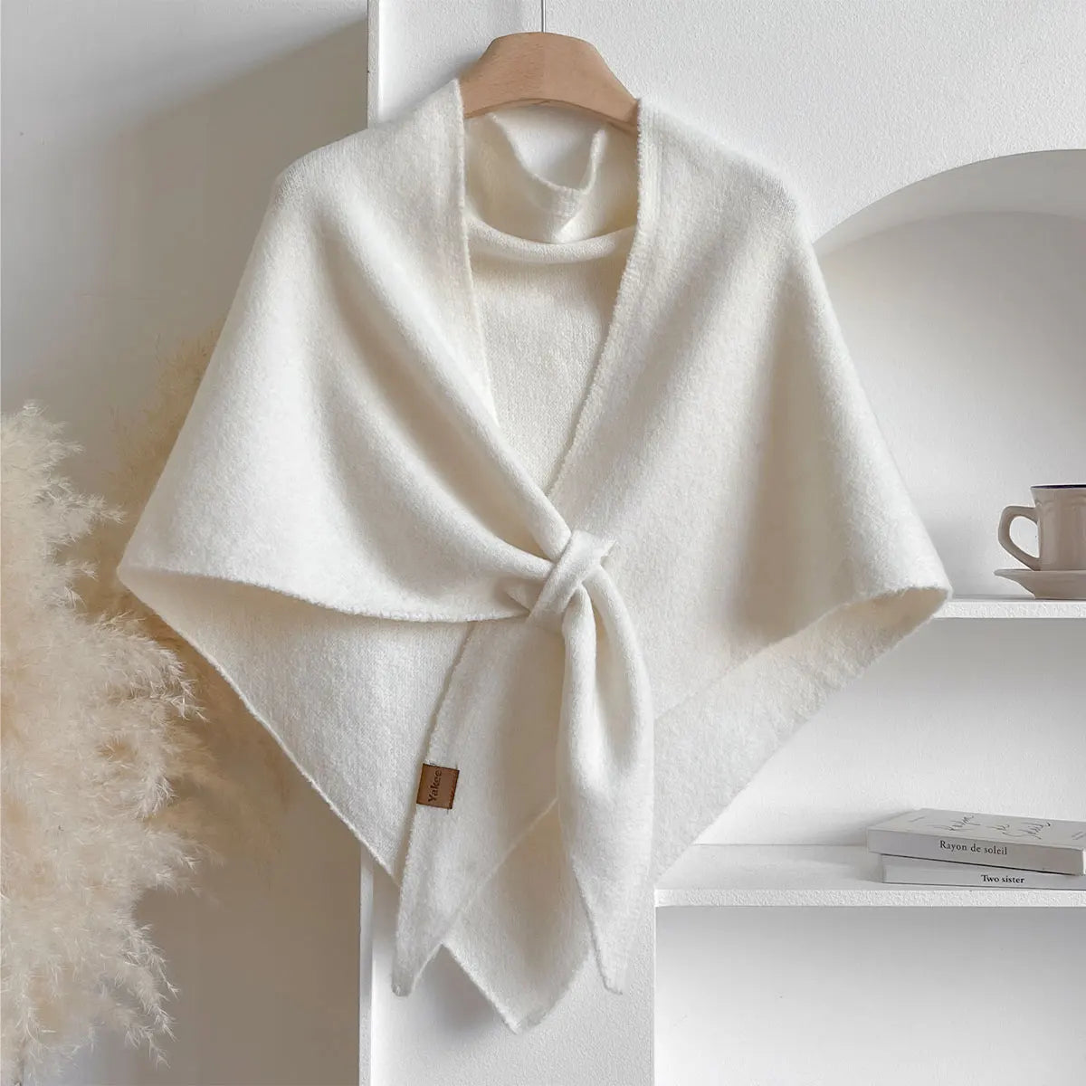 Damen Strick-Schultertuch in Dreiecksform – Warmer Poncho-Schal, Herbst Winter