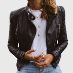 Damen Echtleder-Bikerjacke mit tailliertem Schnitt und Reißverschluss