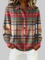 Damen Flanellbluse mit Karomuster und Knopfleiste