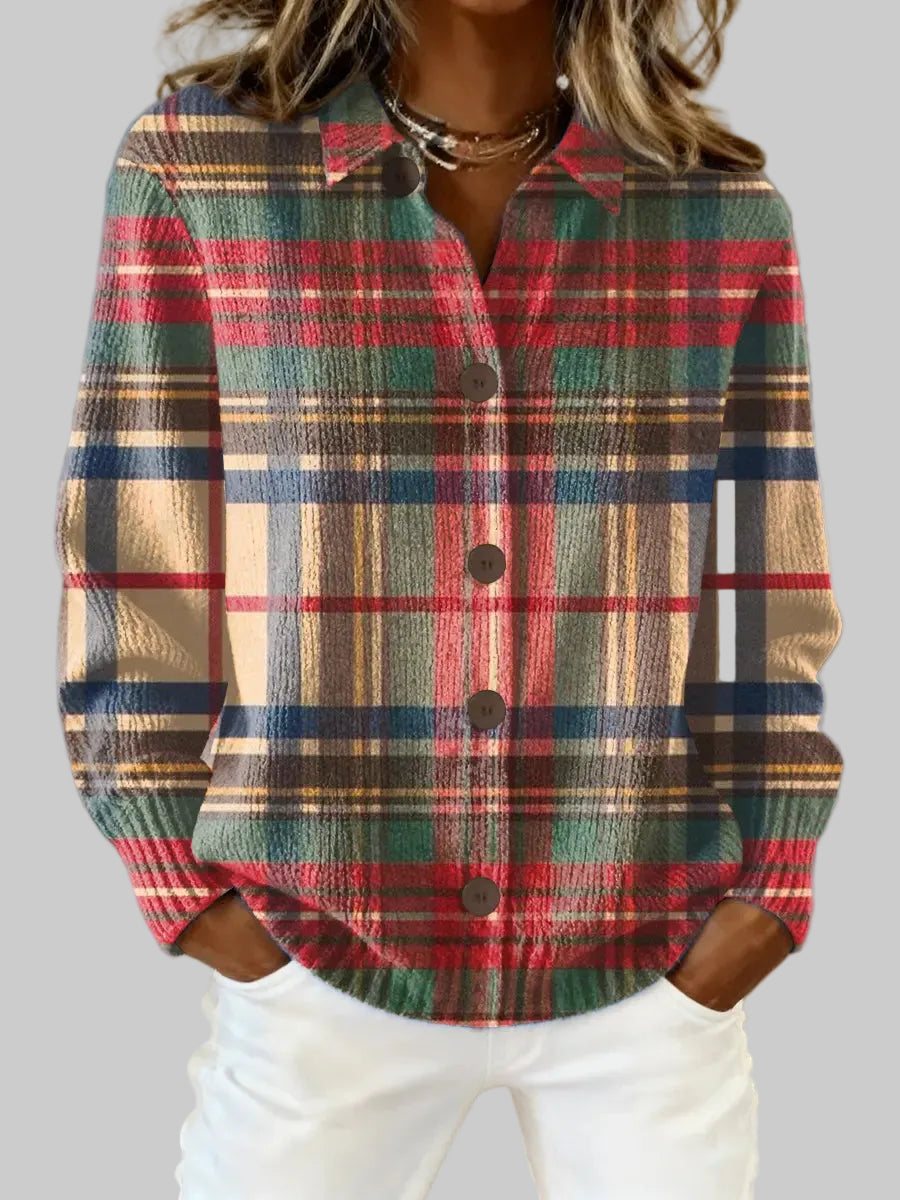Damen Flanellbluse mit Karomuster und Knopfleiste