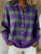 Damen Flanellbluse mit Karomuster und Knopfleiste