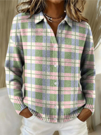 Damen Flanellbluse mit Karomuster und Knopfleiste