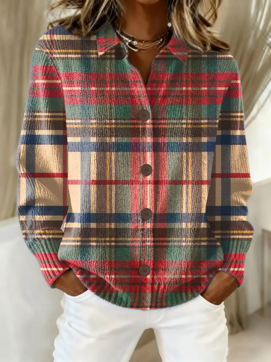 Damen Flanellbluse mit Karomuster und Knopfleiste