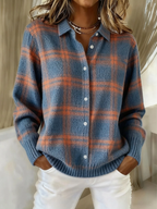 Damen Flanellbluse mit Karomuster und Knopfleiste