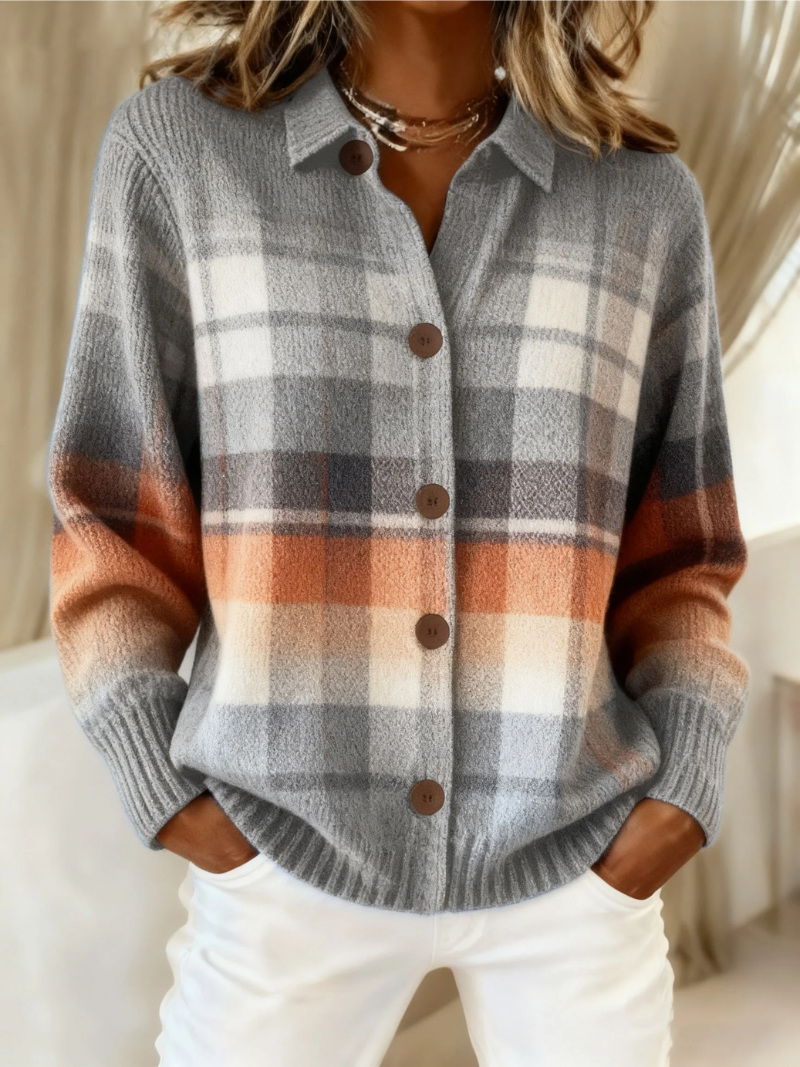 Damen Flanellbluse mit Karomuster und Knopfleiste