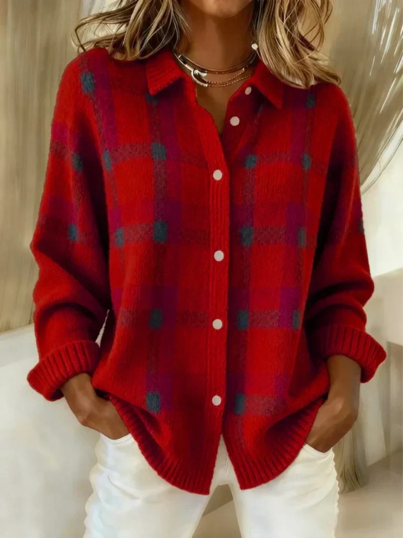 Damen Flanellbluse mit Karomuster und Knopfleiste