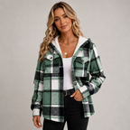 Damen Karierte Hemdjacke mit Kapuze – Flanell-Shacket mit Fleecefutter, Herbst Winter