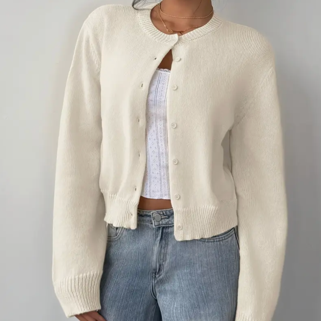 Damen Frühlings-Cardigan mit Kragen und Knopfleiste