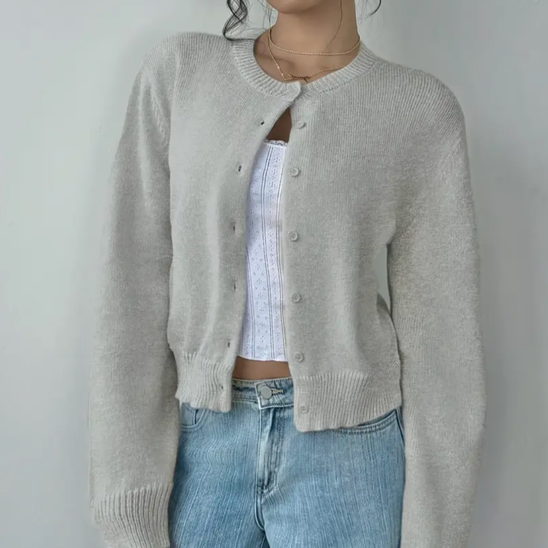 Damen Frühlings-Cardigan mit Kragen und Knopfleiste