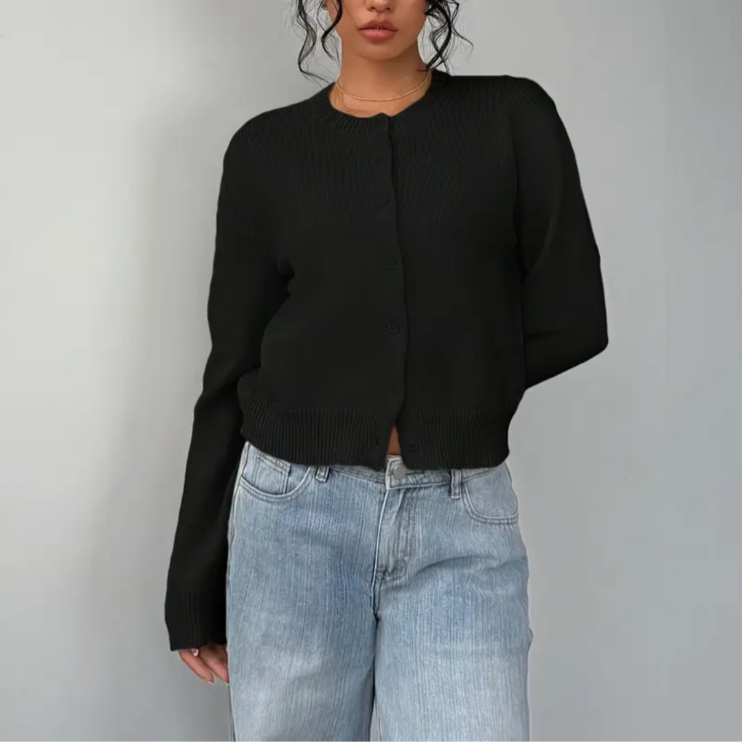 Damen Frühlings-Cardigan mit Kragen und Knopfleiste