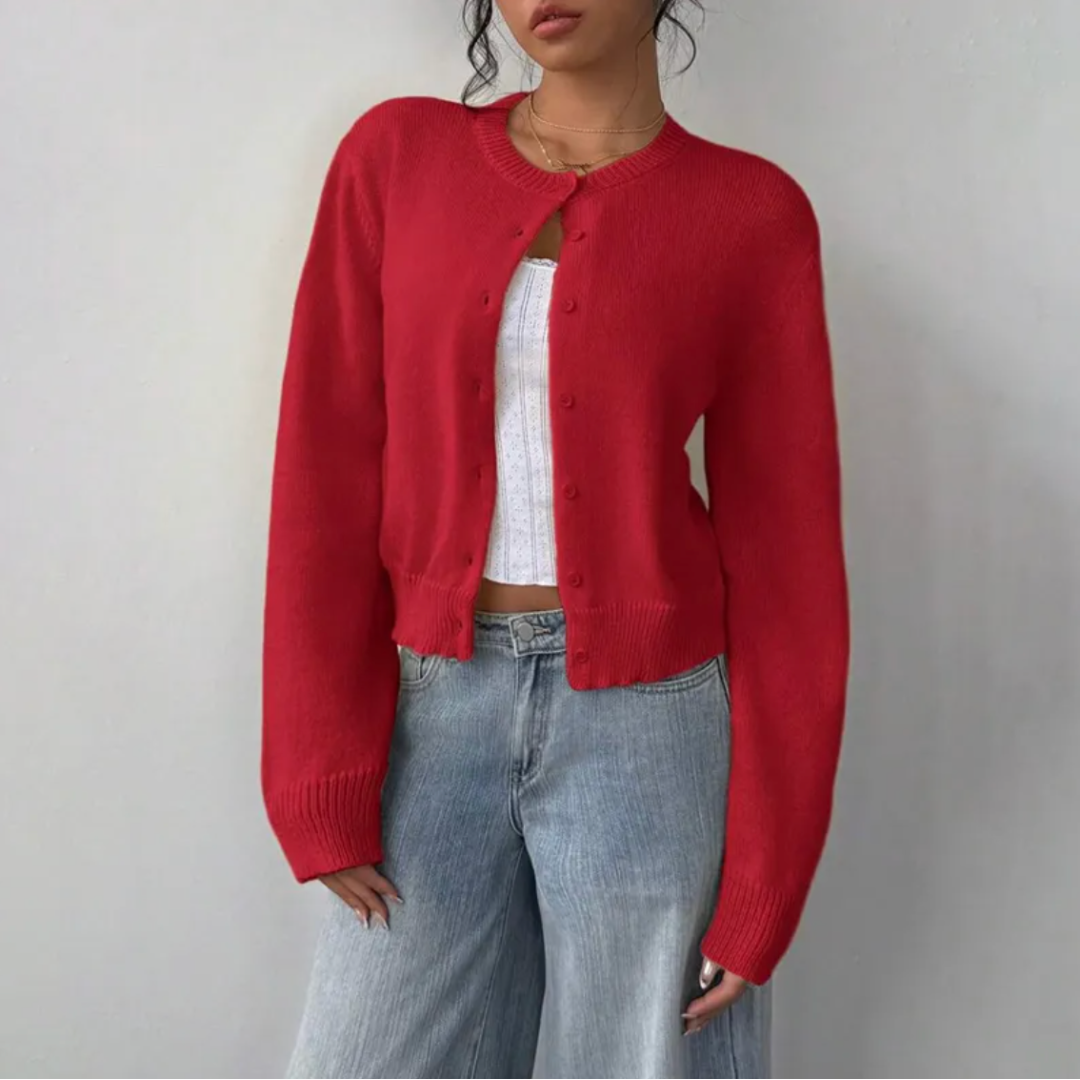 Damen Frühlings-Cardigan mit Kragen und Knopfleiste