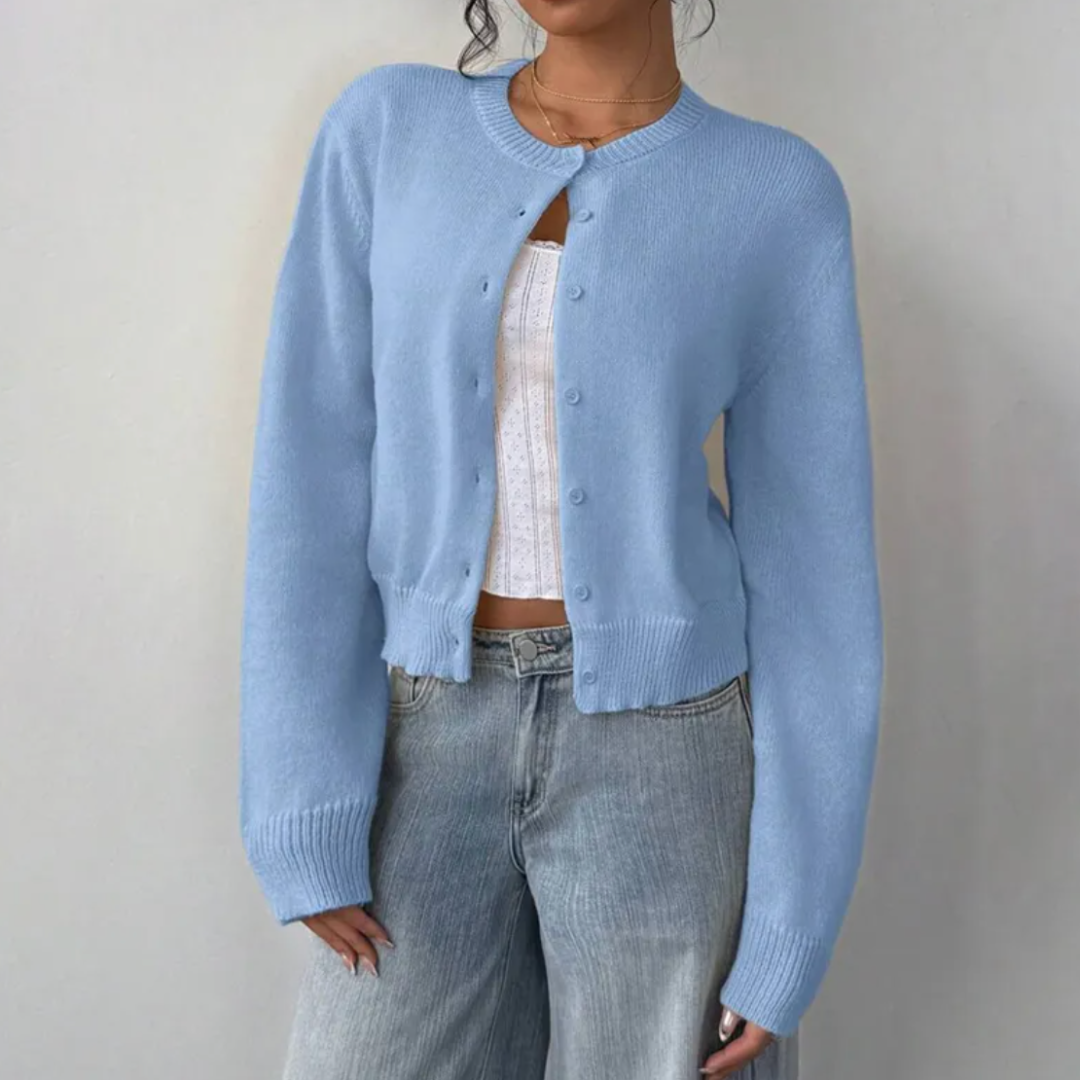 Damen Frühlings-Cardigan mit Kragen und Knopfleiste