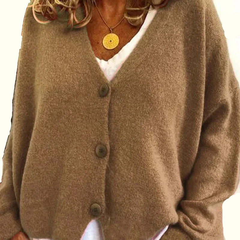 Damen Freizeit-Strickjacke mit V-Ausschnitt und Knöpfen