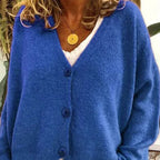Damen Freizeit-Strickjacke mit V-Ausschnitt und Knöpfen