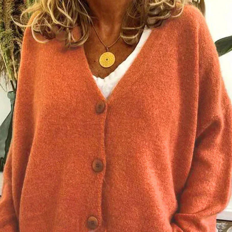Damen Freizeit-Strickjacke mit V-Ausschnitt und Knöpfen