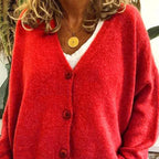 Damen Freizeit-Strickjacke mit V-Ausschnitt und Knöpfen