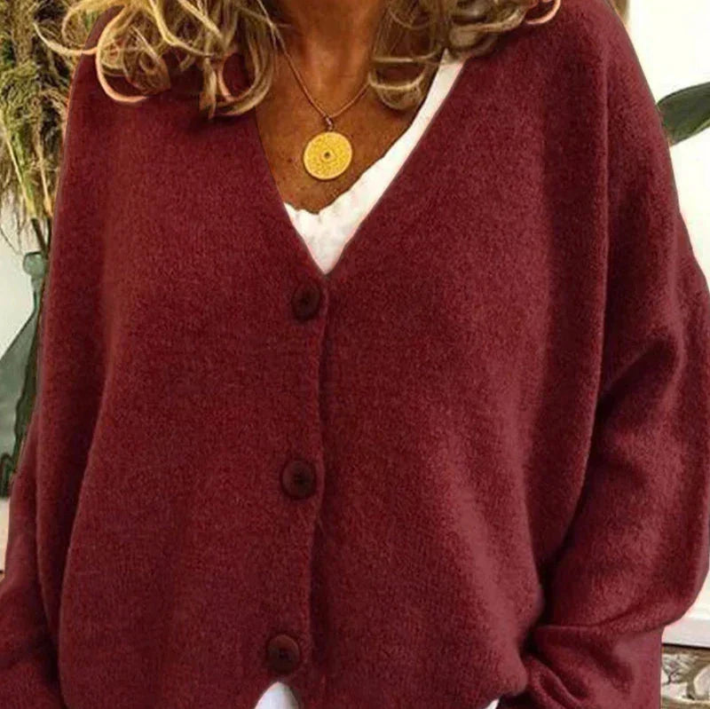 Damen Freizeit-Strickjacke mit V-Ausschnitt und Knöpfen