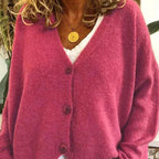 Damen Freizeit-Strickjacke mit V-Ausschnitt und Knöpfen