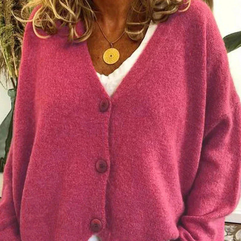 Damen Freizeit-Strickjacke mit V-Ausschnitt und Knöpfen
