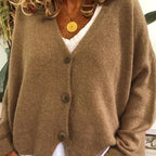 Damen Freizeit-Strickjacke mit V-Ausschnitt und Knöpfen
