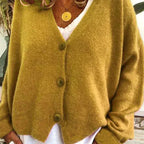 Damen Freizeit-Strickjacke mit V-Ausschnitt und Knöpfen